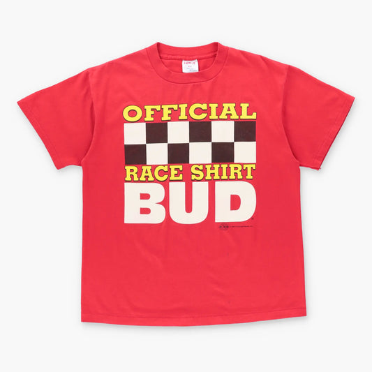 Vintage 1993 'Official Race Shirt' BUD Budweiser NASCAR USA Made Red T-Shirt (M-L)