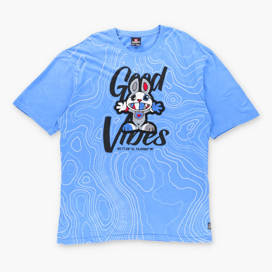 SOUTHPOLE Vintage 3D Print Bunny 'Good Vibes' Swirl Pattern Blue T-Shirt (XXL)
