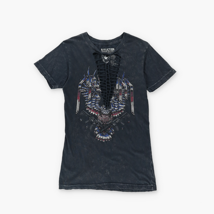 AFFLICTION Y2K "Freedom Defender" Lace-Up USA Made Tee (Women's S-M)