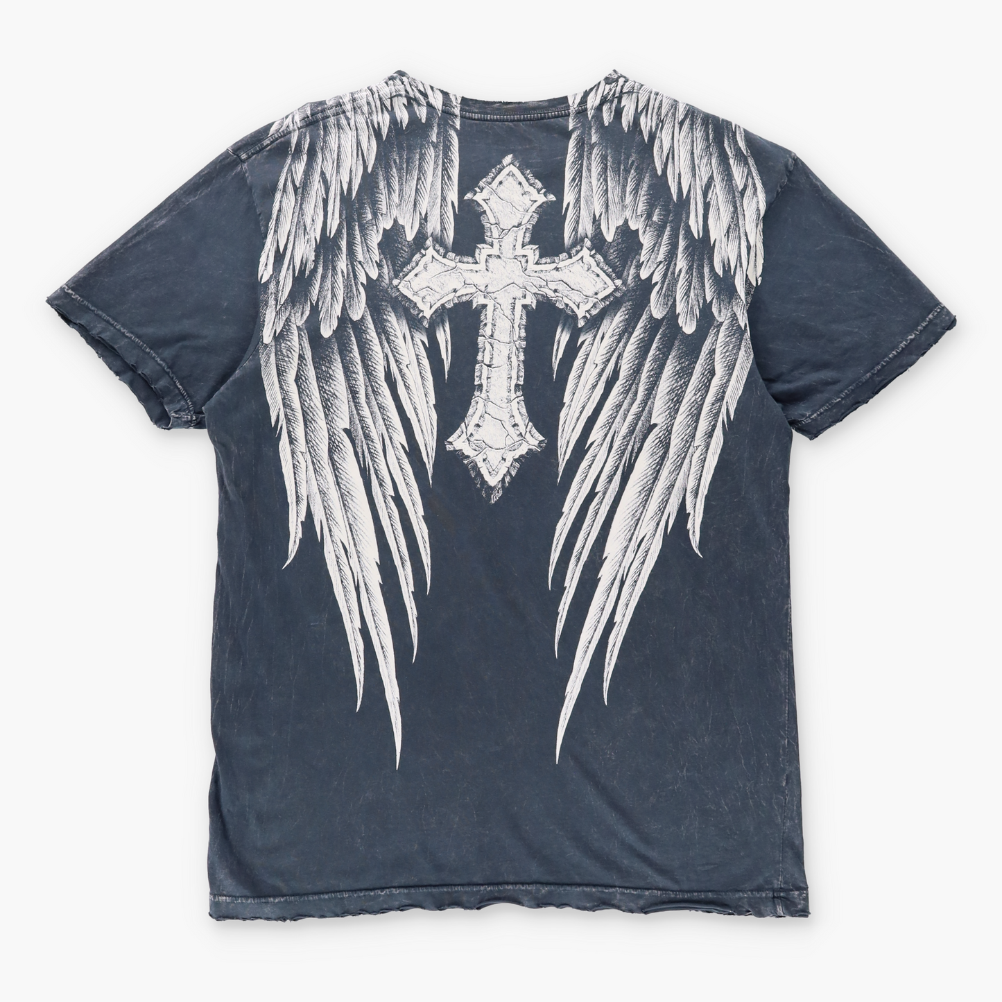 Vintage AFFLICTION Y2K Distressed Skull Dagger Eyes Cross Wing USA Made T-Shirt (XL) Vintage Sole Melbourne