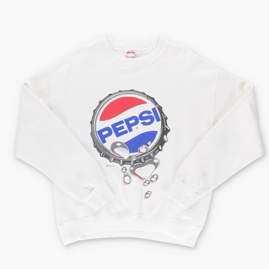 PEPSI Bottle Lid White USA Made 50/50 Sweatshirt (L)