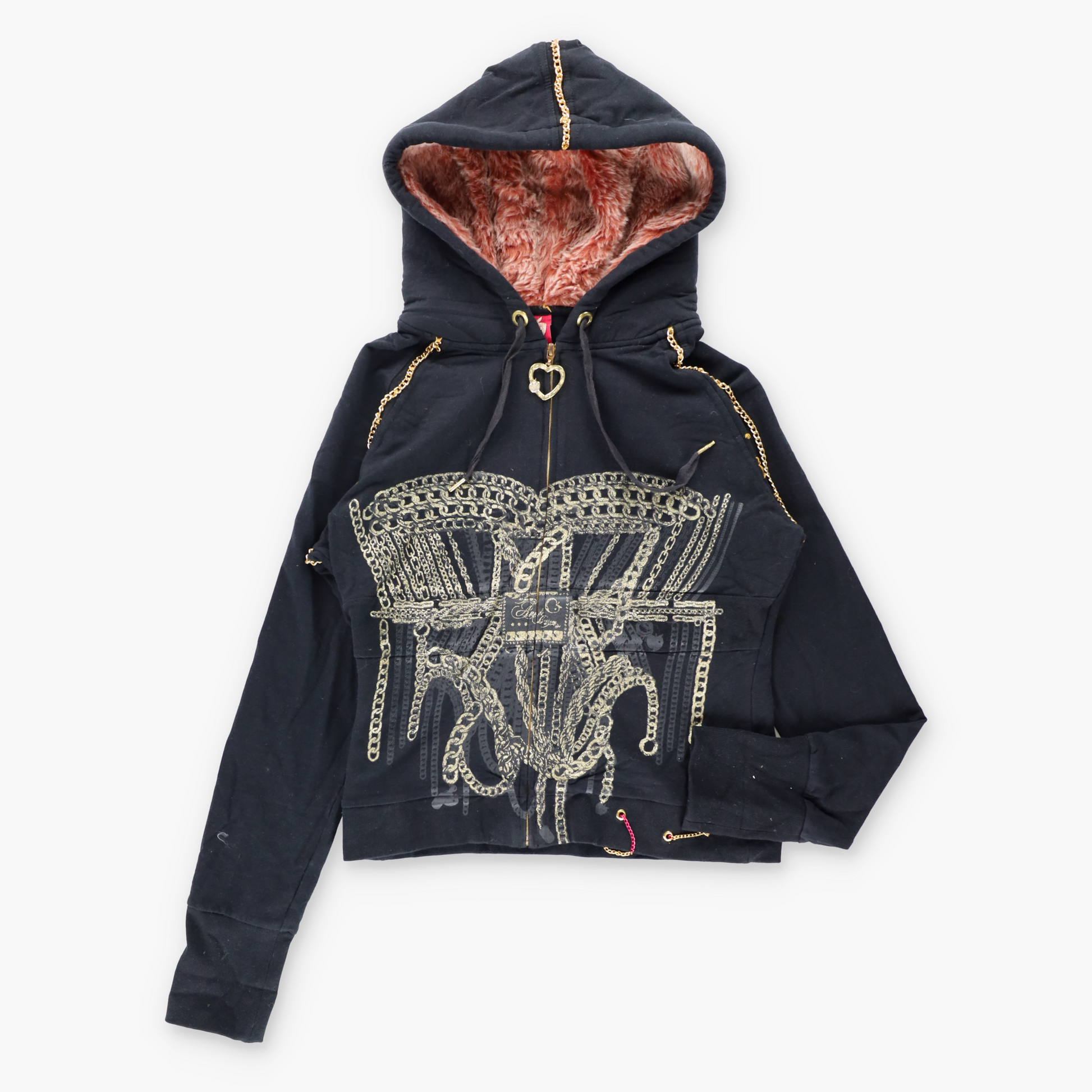 Vintage APPLE BOTTOMS Y2K Gold Embroidered Fur Hood Zip Up Sweatshirt *Aubs Vintage Sole Melbourne