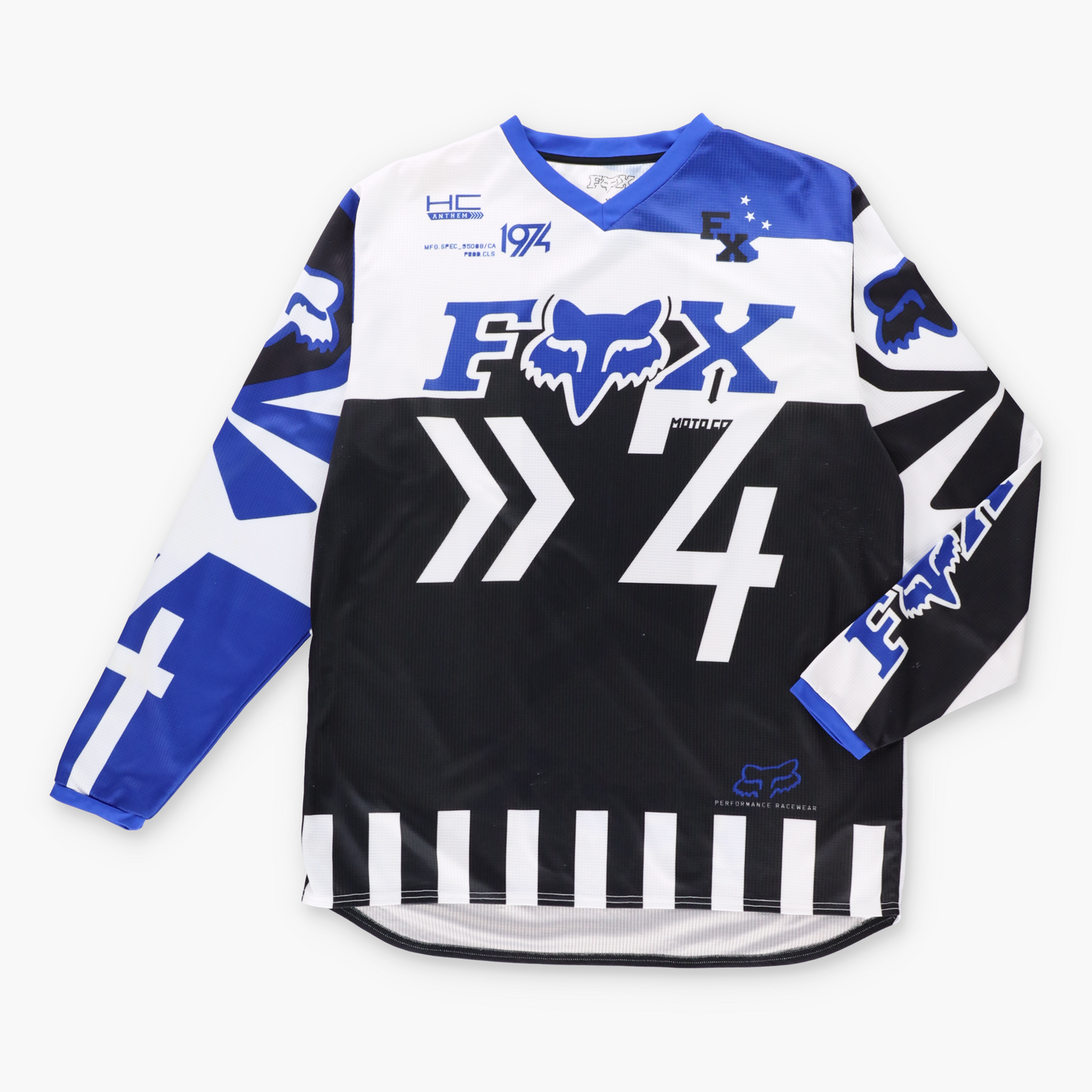 Vintage FOX RACING Blue & White Motocross Long Sleeve Jersey (L-XL)
