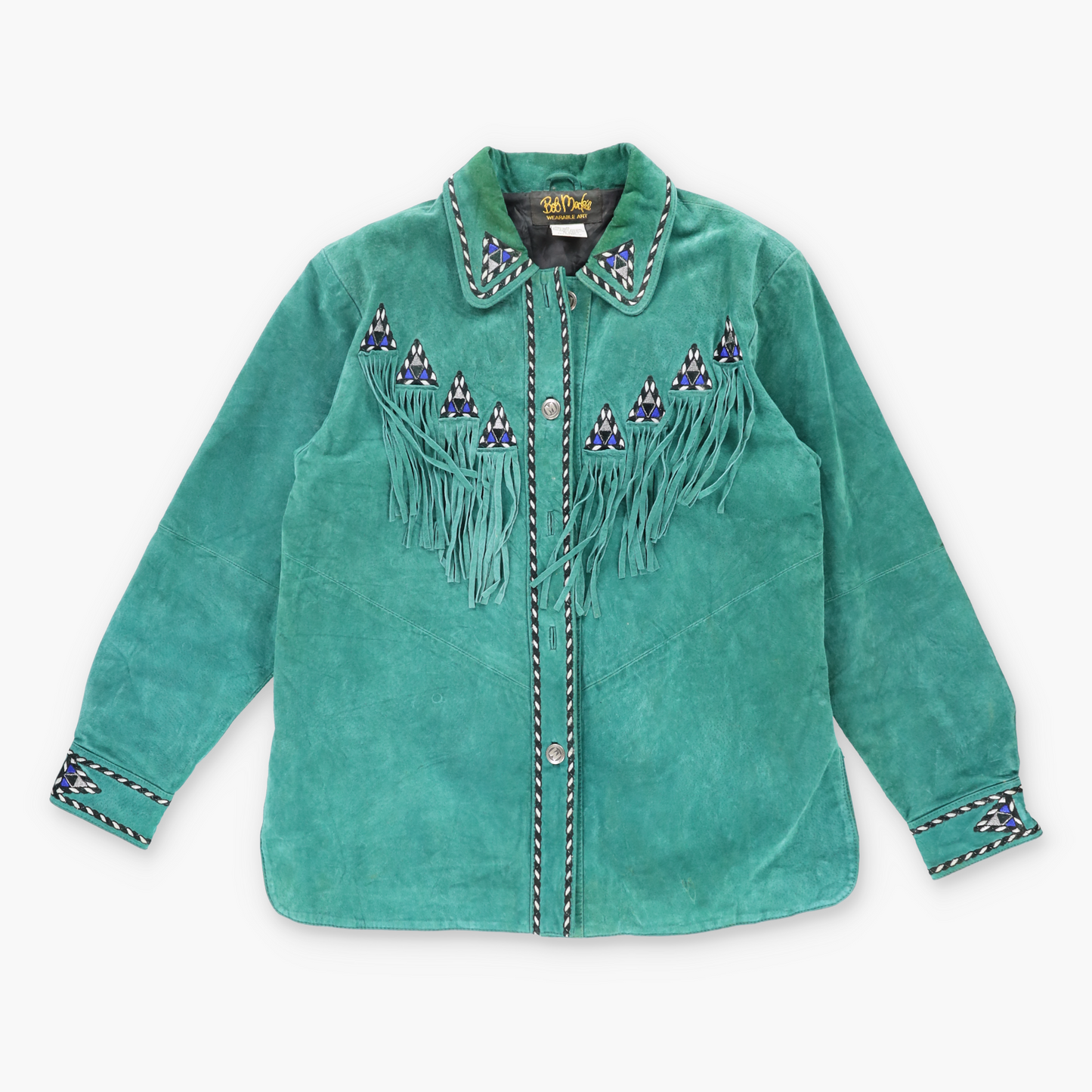 Vintage BOB MACKIE Western Suede Green Fringe Jacket *Aubs Vintage Sole Melbourne