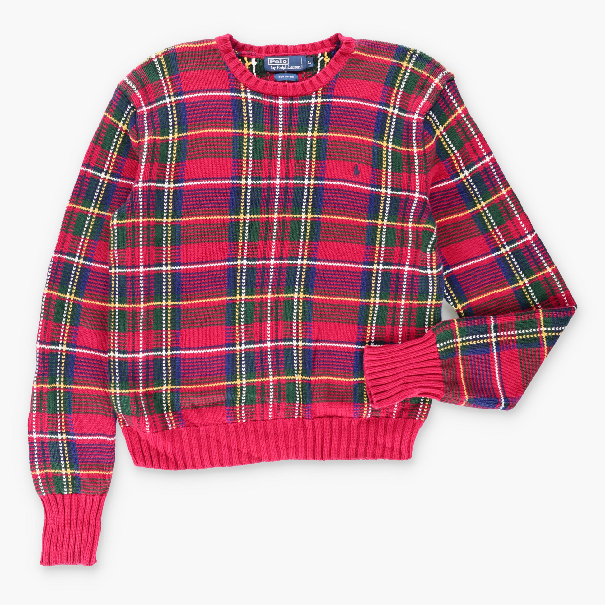 Vintage POLO RALPH LAUREN Red Tartan Knit Sweater (L) Vintage Sole Melbourne