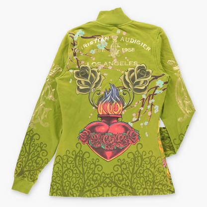 Vintage CHRISTIAN AUDIGIER Rhinestone Gold Text Zip Up Turtle Neck Sweatshirt *Aubs Vintage Sole Melbourne