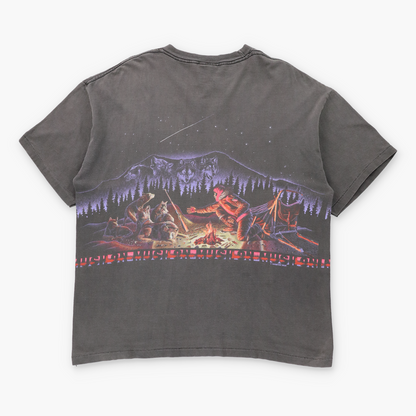 Vintage HABITAT Campfire Sled Dogs Night Scape All Over Print Single Stitch Tee USA Made (XL) ***COCO Vintage Sole Melbourne
