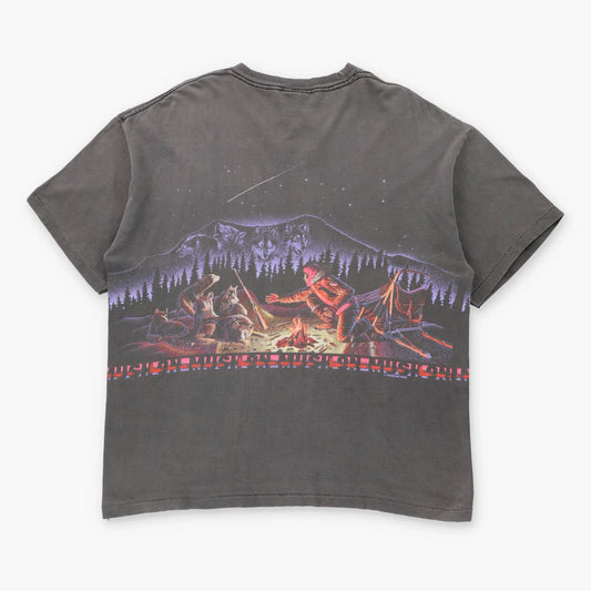 Vintage HABITAT Campfire Sled Dogs Night Scape All Over Print Single Stitch Tee USA Made (XL) ***COCO Vintage Sole Melbourne