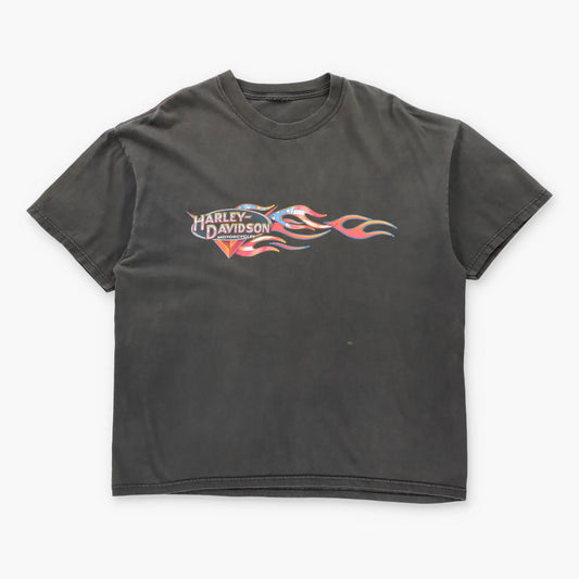 Vintage HARLEY DAVIDSON Suburban Chicago Illinois Map & USA Flag Flames Tee (XL) ***COCO Vintage Sole Melbourne