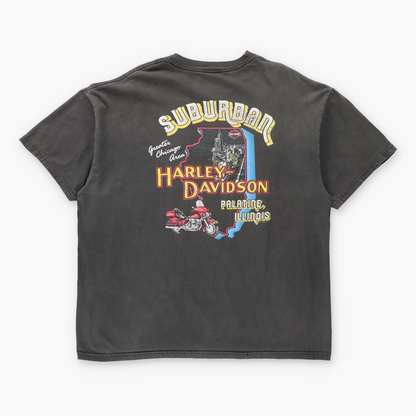 Vintage HARLEY DAVIDSON Suburban Chicago Illinois Map & USA Flag Flames Tee (XL) ***COCO Vintage Sole Melbourne