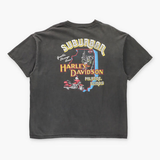 Vintage HARLEY DAVIDSON Suburban Chicago Illinois Map & USA Flag Flames Tee (XL) ***COCO Vintage Sole Melbourne