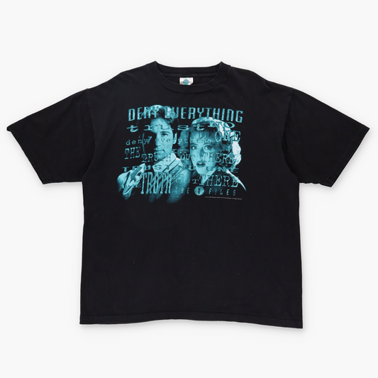 1995 Vintage X-Files 'Deny Everything' Television Series Black T-Shirt (XL)