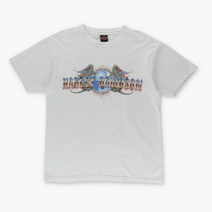 HARLEY DAVIDSON Y2K Dragon Yin Yang Logo White Motorcycle Tee (M-L)