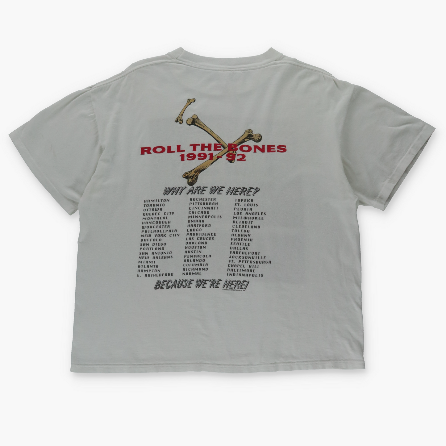 Vintage 1991 Rush 'Roll The Bones' Tour USA Made Boxy White Band Tee (S-M)