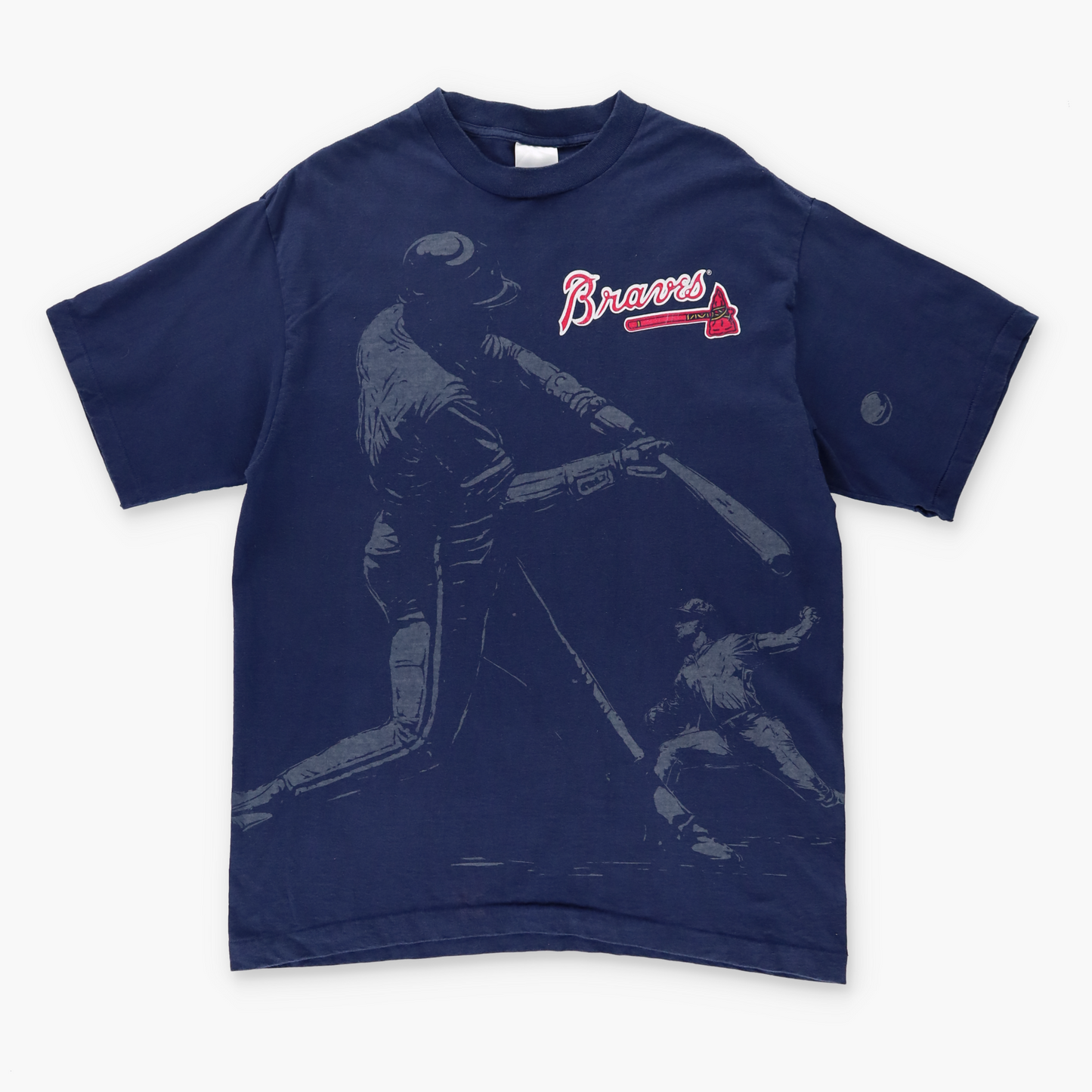 Vintage ATLANTA BRAVES MLB USA Made Single Stitch Navy Baseball T-Shirt (XL)