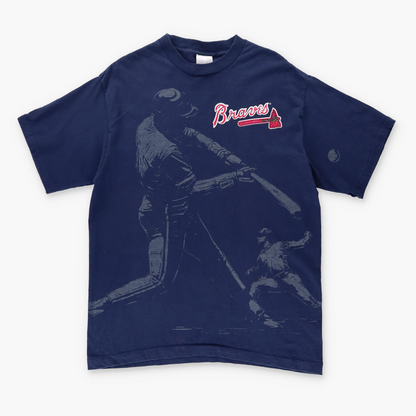 Vintage ATLANTA BRAVES MLB USA Made Single Stitch Navy Baseball T-Shirt (XL)