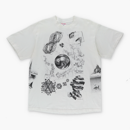 1991 MC ESCHER Sketches Drawing USA Made Black & White Art Tee (S-M)