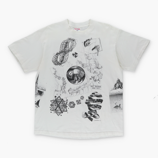 1991 MC ESCHER Sketches Drawing USA Made Black & White Art Tee (S-M)
