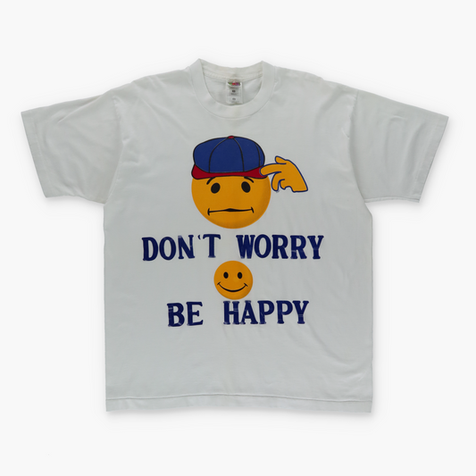 Vintage 'Don't Worry Be Happy' Emoji USA Made White Tee (XL)