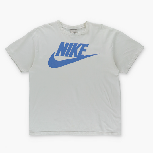 NIKE 90s Spell Out Swoosh Logo Blue & White Tee (XL)