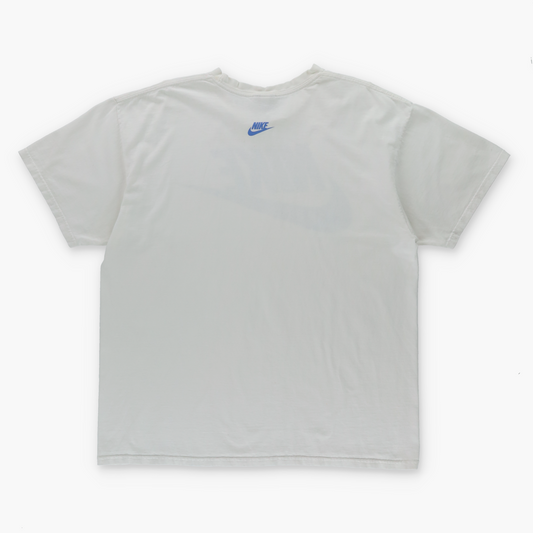 NIKE 90s Spell Out Swoosh Logo Blue & White Tee (XL)