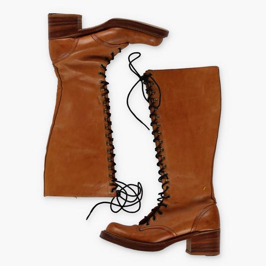 Vintage BORT CARLETON Lace-Up USA Made Tan Riding Boots (7.5) *Aubany - Vintage Sole Melbourne