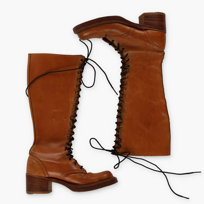 Vintage BORT CARLETON Lace-Up USA Made Tan Riding Boots (7.5) *Aubany - Vintage Sole Melbourne