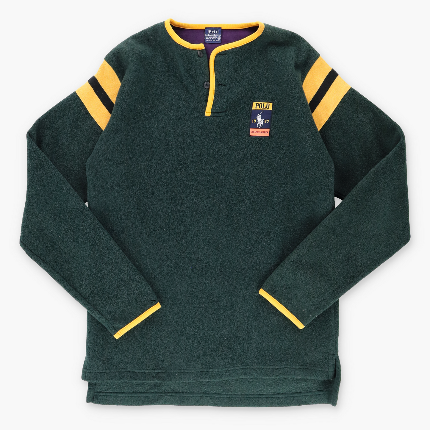 RALPH LAUREN POLO Green & Gold Henley Fleece Sweatshirt (S) - Vintage Sole Melbourne