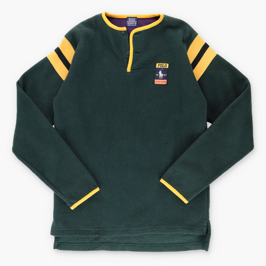 RALPH LAUREN POLO Green & Gold Henley Fleece Sweatshirt (S) - Vintage Sole Melbourne