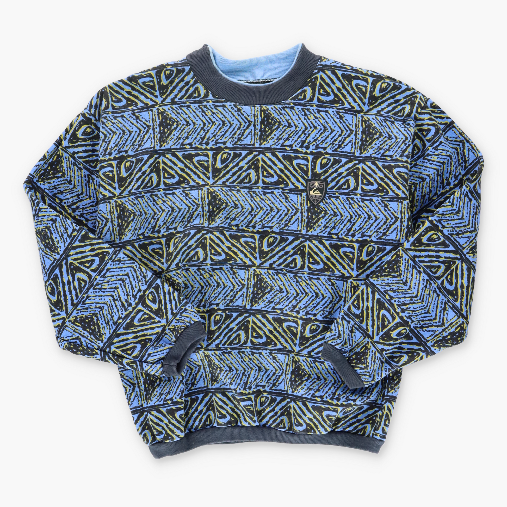 QUIKSILVER All Over Logo Print Blue & Black Surf Sweatshirt (L-XL) - Vintage Sole Melbourne