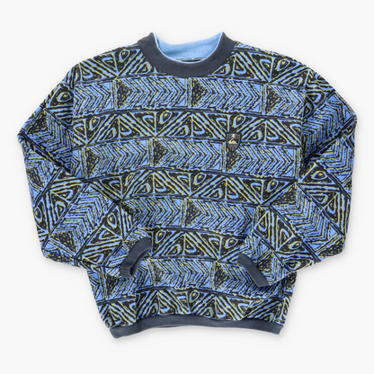 QUIKSILVER All Over Logo Print Blue & Black Surf Sweatshirt (L-XL) - Vintage Sole Melbourne