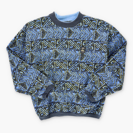 QUIKSILVER All Over Logo Print Blue & Black Surf Sweatshirt (L-XL) - Vintage Sole Melbourne