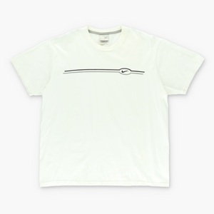 NIKE Embroidered Swoosh White & Grey Stripe Logo Tee (L)