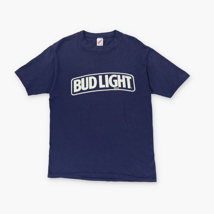 BUD LIGHT Beer Navy & White 50/50 USA Made Promo Tee (M-L)