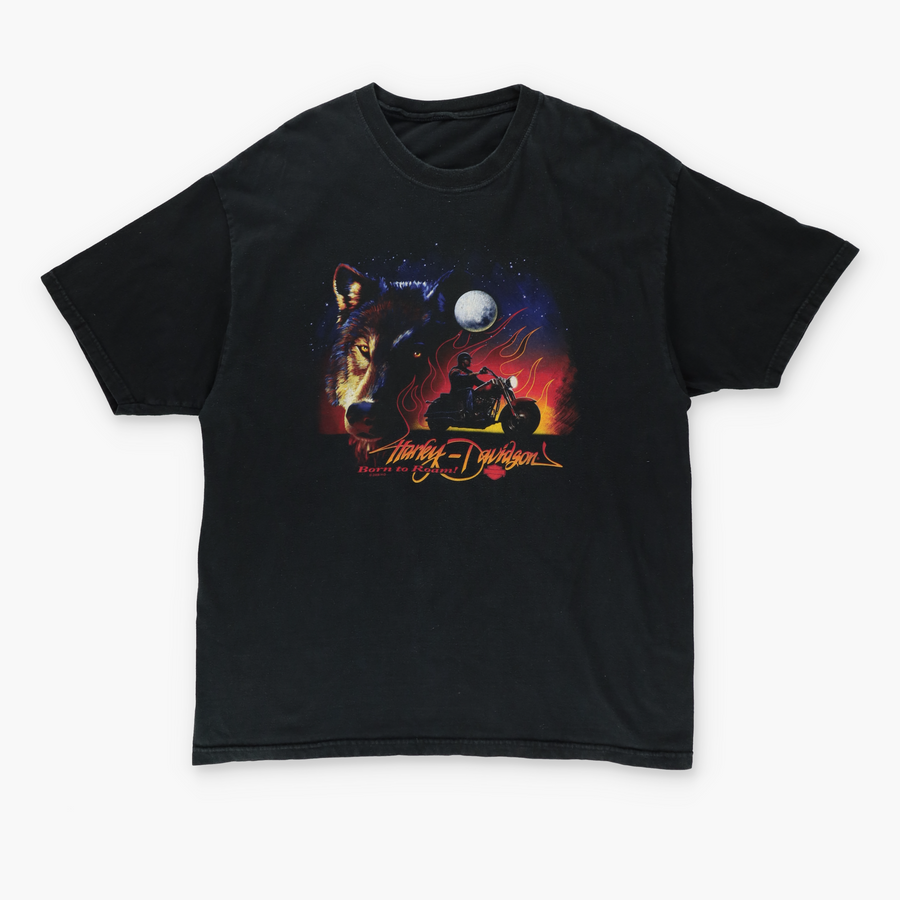 HARLEY DAVIDSON "Born to Roam" Wolf Flame Graphic Motorcycle Tee (XL-XXL)