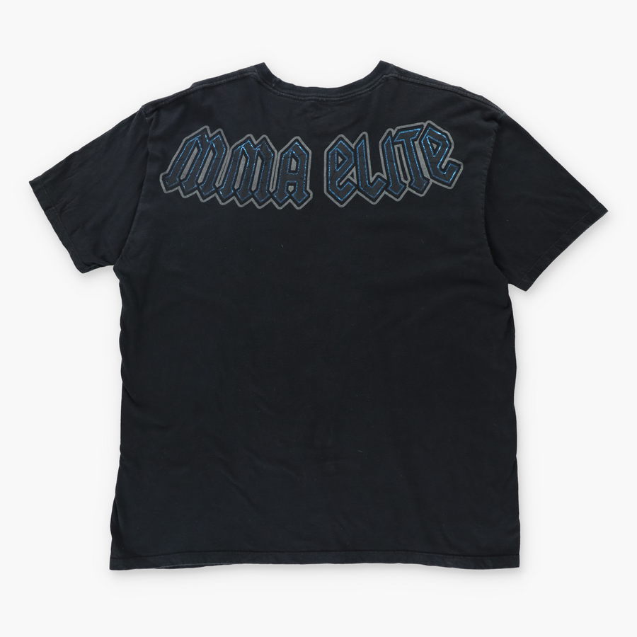 ELITE MMA Metallic Blue Cross & Skulls Y2K Style Tee (2XL)