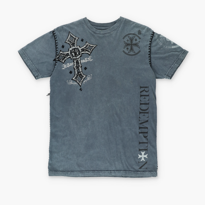 RAW STATE Y2K "Redemption" Thick-Stitching Detail Cross Tee (M)