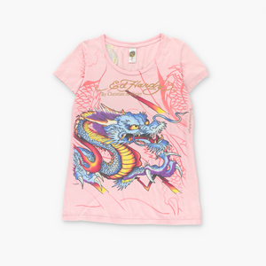 ED HARDY Y2K Pink Christian Audigier Dragon T-Shirt USA Made (Women's L)