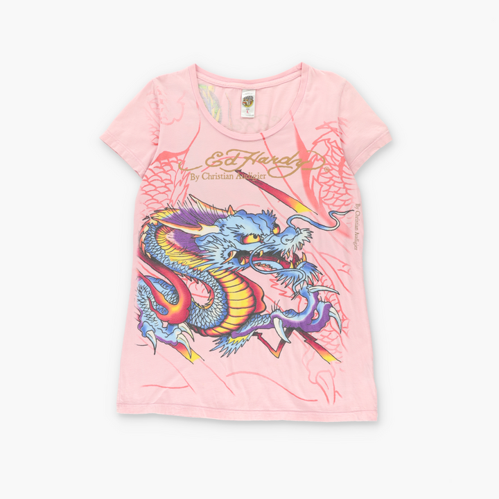 ED HARDY Y2K Pink Christian Audigier Dragon T-Shirt USA Made (Women's L)