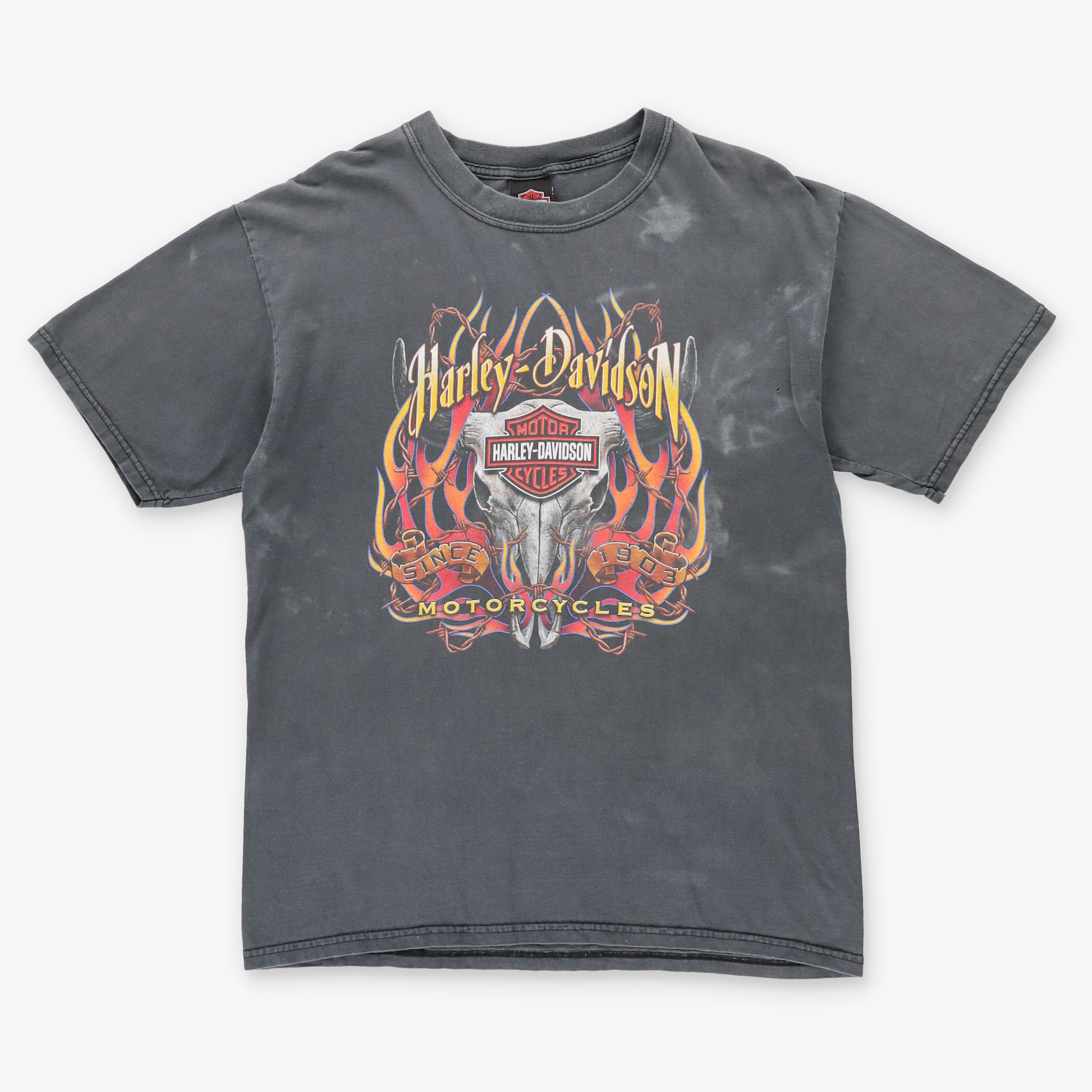 Vintage HARLEY DAVIDSON Y2K Flame Canada Made Grey Faded Motorcycle T-Shirt (M-L) Vintage Sole Melbourne