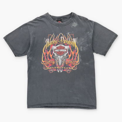 Vintage HARLEY DAVIDSON Y2K Flame Canada Made Grey Faded Motorcycle T-Shirt (M-L) Vintage Sole Melbourne