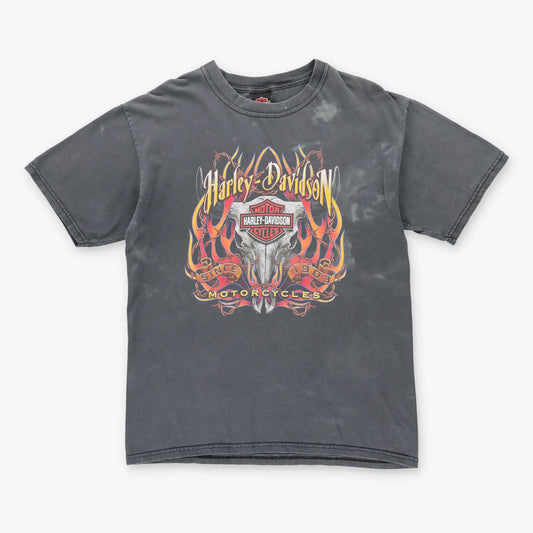 Vintage HARLEY DAVIDSON Y2K Flame Canada Made Grey Faded Motorcycle T-Shirt (M)