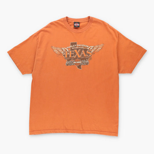 Vintage HARLEY DAVIDSON 'Texas' Wings Burnt Orange Motorcycle T-Shirt (XXL)