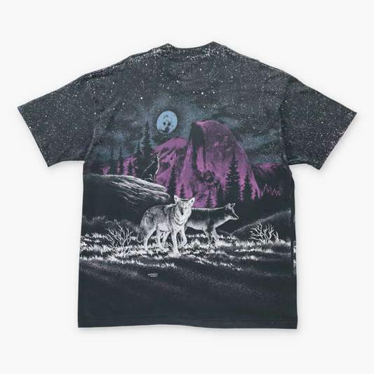Vintage 'Yosemite' Wolf Mountain Starry Night All Over Print T-Shirt (XXL) Vintage Sole Melbourne