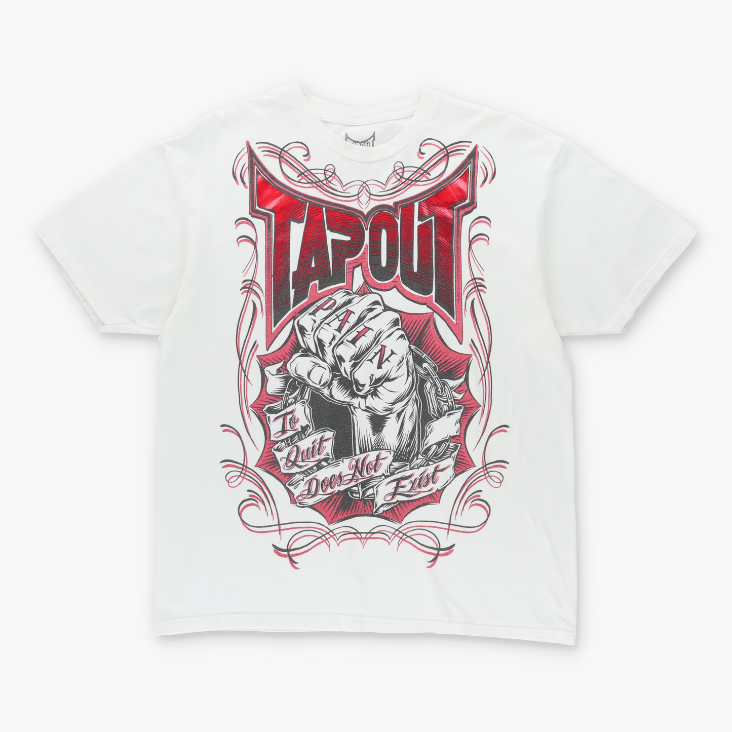 Vintage TAPOUT Y2K Red Logo 'Pain' Fist Grunge White T-Shirt (L-XL) Vintage Sole Melbourne