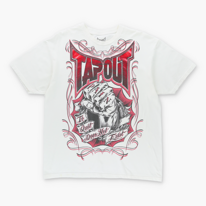 Vintage TAPOUT Y2K Red Logo 'Pain' Fist Grunge White T-Shirt (L-XL) Vintage Sole Melbourne