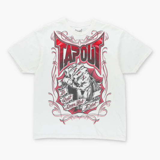 Vintage TAPOUT Y2K Red Logo 'Pain' Fist Grunge White T-Shirt (L-XL)