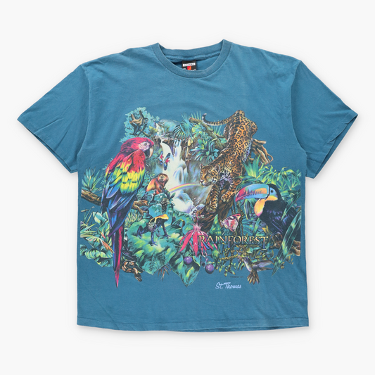 Vintage Tropical Rainforest Animals Double Sided USA Made Single Stitch Teal T-Shirt (XXL) Vintage Sole Melbourne