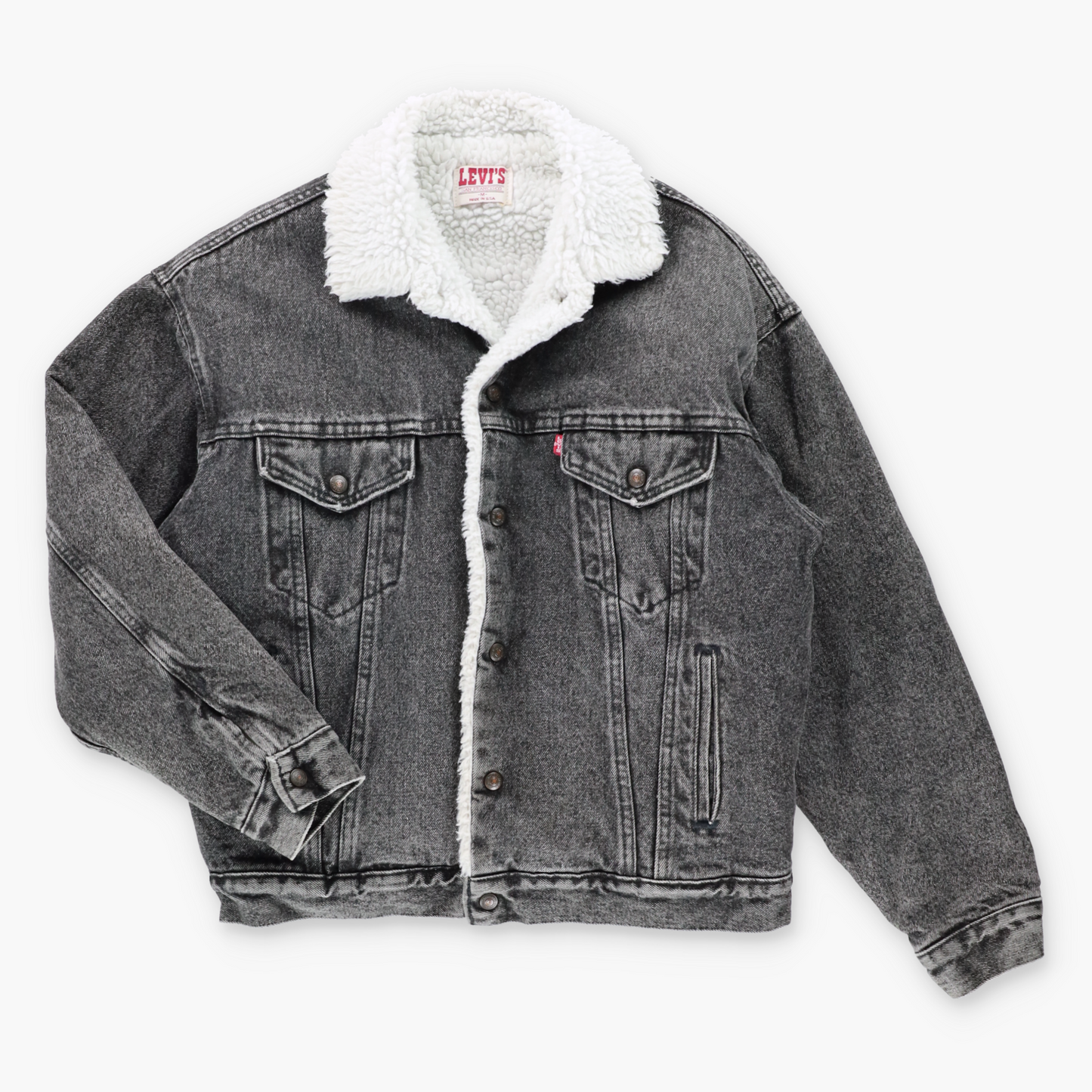 Vintage LEVI'S Sherpa Lined Faded Black Denim Trucker Jacket USA Made (M) Vintage Sole Melbourne