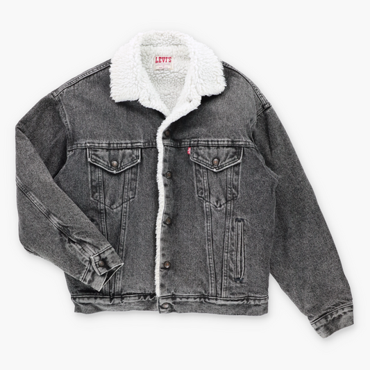 Vintage LEVI'S Sherpa Lined Faded Black Denim Trucker Jacket USA Made (M)